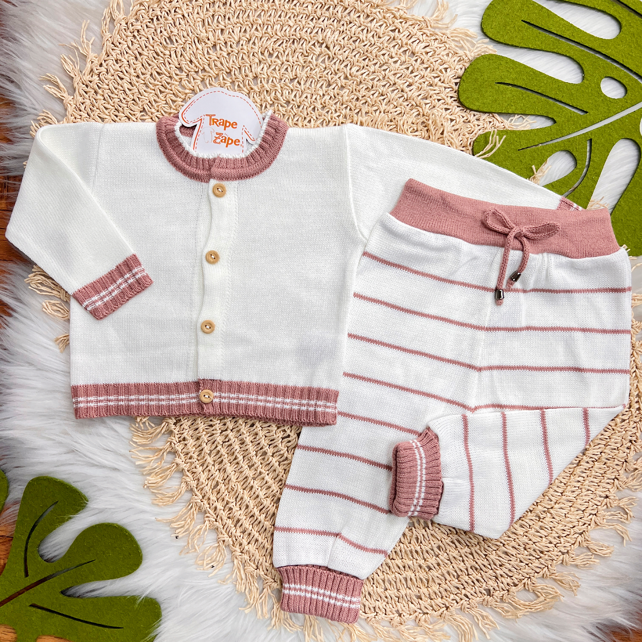 Conj de Linha Branco com Viés - Rose e Calça Listrada